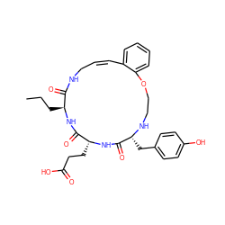 CCC[C@@H]1NC(=O)[C@@H](CCC(=O)O)NC(=O)[C@@H](Cc2ccc(O)cc2)NCCOc2ccccc2/C=C/CNC1=O ZINC000036160595