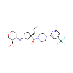 CCC[C@]1(C(=O)N2CCN(c3cc(C(F)(F)F)ccn3)CC2)CC[C@@H](N[C@H]2CCOC[C@H]2OC)C1 ZINC000066076896