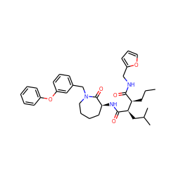 CCC[C@H](C(=O)NCc1ccco1)[C@@H](CC(C)C)C(=O)N[C@H]1CCCCN(Cc2cccc(Oc3ccccc3)c2)C1=O ZINC000038143371