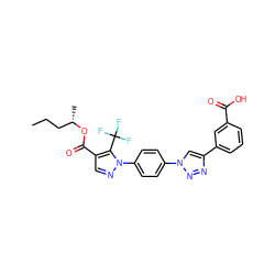 CCC[C@H](C)OC(=O)c1cnn(-c2ccc(-n3cc(-c4cccc(C(=O)O)c4)nn3)cc2)c1C(F)(F)F ZINC001772820602