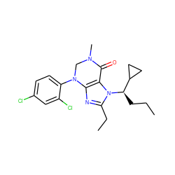 CCC[C@H](C1CC1)n1c(CC)nc2c1C(=O)N(C)CN2c1ccc(Cl)cc1Cl ZINC000001491975