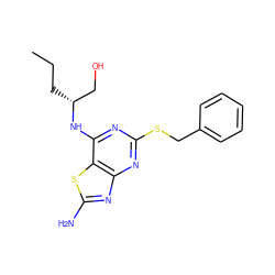 CCC[C@H](CO)Nc1nc(SCc2ccccc2)nc2nc(N)sc12 ZINC000095602603