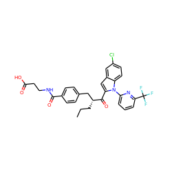 CCC[C@H](Cc1ccc(C(=O)NCCC(=O)O)cc1)C(=O)c1cc2cc(Cl)ccc2n1-c1cccc(C(F)(F)F)n1 ZINC000060328563