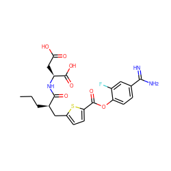 CCC[C@H](Cc1ccc(C(=O)Oc2ccc(C(=N)N)cc2F)s1)C(=O)N[C@@H](CC(=O)O)C(=O)O ZINC000145952807