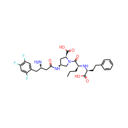 CCC[C@H](N[C@@H](CCc1ccccc1)C(=O)O)C(=O)N1C[C@@H](NC(=O)C[C@H](N)Cc2cc(F)c(F)cc2F)C[C@H]1C(=O)O ZINC000198779004