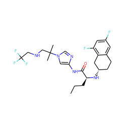 CCC[C@H](N[C@H]1CCc2cc(F)cc(F)c2C1)C(=O)Nc1cn(C(C)(C)CNCC(F)(F)F)cn1 ZINC000034663305