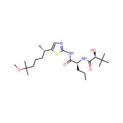 CCC[C@H](NC(=O)[C@@H](O)C(C)(C)C)C(=O)Nc1ncc([C@@H](C)CCCC(C)(C)OC)s1 ZINC000028827363