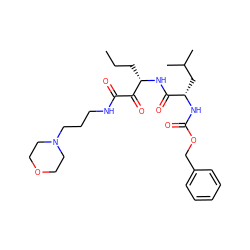 CCC[C@H](NC(=O)[C@H](CC(C)C)NC(=O)OCc1ccccc1)C(=O)C(=O)NCCCN1CCOCC1 ZINC000013759587