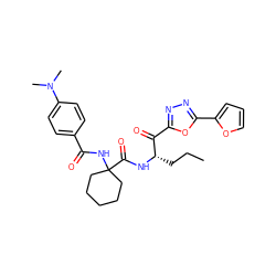 CCC[C@H](NC(=O)C1(NC(=O)c2ccc(N(C)C)cc2)CCCCC1)C(=O)c1nnc(-c2ccco2)o1 ZINC000036287275