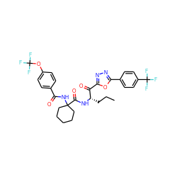 CCC[C@H](NC(=O)C1(NC(=O)c2ccc(OC(F)(F)F)cc2)CCCCC1)C(=O)c1nnc(-c2ccc(C(F)(F)F)cc2)o1 ZINC000043524272