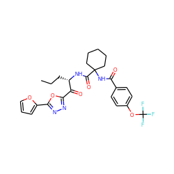 CCC[C@H](NC(=O)C1(NC(=O)c2ccc(OC(F)(F)F)cc2)CCCCC1)C(=O)c1nnc(-c2ccco2)o1 ZINC000034802547