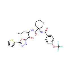 CCC[C@H](NC(=O)C1(NC(=O)c2ccc(OC(F)(F)F)cc2)CCCCC1)C(=O)c1nnc(-c2cccs2)o1 ZINC000043524246