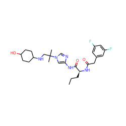 CCC[C@H](NC(=O)Cc1cc(F)cc(F)c1)C(=O)Nc1cn(C(C)(C)CNC2CCC(O)CC2)cn1 ZINC000071340703