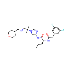 CCC[C@H](NC(=O)Cc1cc(F)cc(F)c1)C(=O)Nc1cn(C(C)(C)CNCC2CCOCC2)cn1 ZINC000035261594