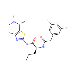 CCC[C@H](NC(=O)Cc1cc(F)cc(F)c1)C(=O)Nc1nc(C)c([C@@H](C)N(C)C)s1 ZINC000028827400