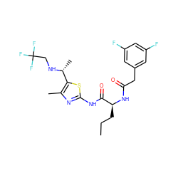 CCC[C@H](NC(=O)Cc1cc(F)cc(F)c1)C(=O)Nc1nc(C)c([C@@H](C)NCC(F)(F)F)s1 ZINC000028827374