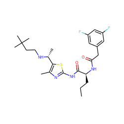 CCC[C@H](NC(=O)Cc1cc(F)cc(F)c1)C(=O)Nc1nc(C)c([C@@H](C)NCCC(C)(C)C)s1 ZINC000028827398