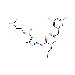 CCC[C@H](NC(=O)Cc1cc(F)cc(F)c1)C(=O)Nc1nc(C)c([C@@H](C)NCCC(C)C)s1 ZINC000028827394