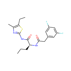 CCC[C@H](NC(=O)Cc1cc(F)cc(F)c1)C(=O)Nc1nc(C)c(CC)s1 ZINC000028827425