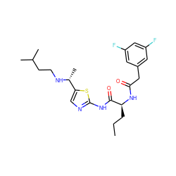 CCC[C@H](NC(=O)Cc1cc(F)cc(F)c1)C(=O)Nc1ncc([C@@H](C)NCCC(C)C)s1 ZINC000028827392