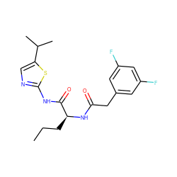 CCC[C@H](NC(=O)Cc1cc(F)cc(F)c1)C(=O)Nc1ncc(C(C)C)s1 ZINC000028827415