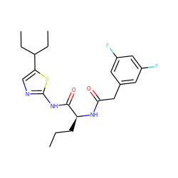 CCC[C@H](NC(=O)Cc1cc(F)cc(F)c1)C(=O)Nc1ncc(C(CC)CC)s1 ZINC000028827416