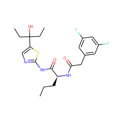 CCC[C@H](NC(=O)Cc1cc(F)cc(F)c1)C(=O)Nc1ncc(C(O)(CC)CC)s1 ZINC000028827417