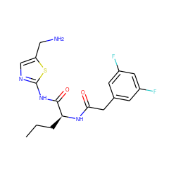 CCC[C@H](NC(=O)Cc1cc(F)cc(F)c1)C(=O)Nc1ncc(CN)s1 ZINC000028827366