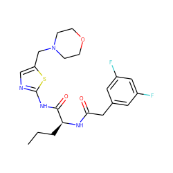 CCC[C@H](NC(=O)Cc1cc(F)cc(F)c1)C(=O)Nc1ncc(CN2CCOCC2)s1 ZINC000028827410