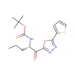 CCC[C@H](NC(=O)OC(C)(C)C)C(=O)c1nnc(-c2cccs2)o1 ZINC000040565788