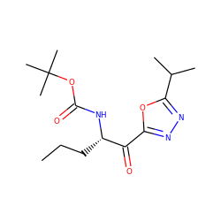 CCC[C@H](NC(=O)OC(C)(C)C)C(=O)c1nnc(C(C)C)o1 ZINC000040565864