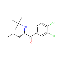 CCC[C@H](NC(C)(C)C)C(=O)c1ccc(Cl)c(Cl)c1 ZINC000045245679