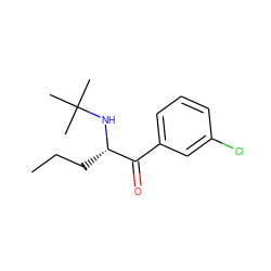 CCC[C@H](NC(C)(C)C)C(=O)c1cccc(Cl)c1 ZINC000033645670