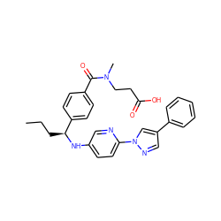 CCC[C@H](Nc1ccc(-n2cc(-c3ccccc3)cn2)nc1)c1ccc(C(=O)N(C)CCC(=O)O)cc1 ZINC000096170570