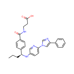 CCC[C@H](Nc1ccc(-n2cnc(-c3ccccc3)c2)nc1)c1ccc(C(=O)NCCC(=O)O)cc1 ZINC000096170522