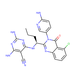 CCC[C@H](Nc1nc(N)nc(N)c1C#N)c1nc2cccc(Cl)c2c(=O)n1-c1ccc(N)nc1 ZINC000220877912