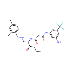 CCC[C@H](O)[C@H](CNCc1ccc(C)cc1C)NC(=O)CC(=O)Nc1cc(N)cc(C(F)(F)F)c1 ZINC000038336491