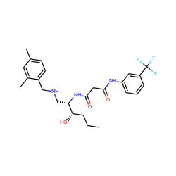 CCC[C@H](O)[C@H](CNCc1ccc(C)cc1C)NC(=O)CC(=O)Nc1cccc(C(F)(F)F)c1 ZINC000084596766