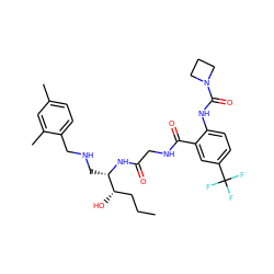 CCC[C@H](O)[C@H](CNCc1ccc(C)cc1C)NC(=O)CNC(=O)c1cc(C(F)(F)F)ccc1NC(=O)N1CCC1 ZINC000084618432