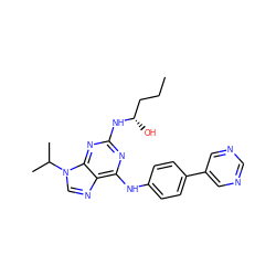 CCC[C@H](O)Nc1nc(Nc2ccc(-c3cncnc3)cc2)c2ncn(C(C)C)c2n1 ZINC000103197159