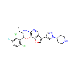 CCC[C@H](Oc1c(N)ncc2c(-c3cnn(C4CCNCC4)c3)coc12)c1c(Cl)ccc(F)c1Cl ZINC000096273081