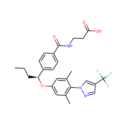 CCC[C@H](Oc1cc(C)c(-n2cc(C(F)(F)F)cn2)c(C)c1)c1ccc(C(=O)NCCC(=O)O)cc1 ZINC000096269688