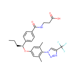 CCC[C@H](Oc1cc(C)c(-n2cc(C(F)(F)F)nn2)c(C)c1)c1ccc(C(=O)NCCC(=O)O)cc1 ZINC000096170542