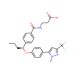 CCC[C@H](Oc1ccc(-c2cc(C(F)(F)F)nn2C)cc1)c1ccc(C(=O)NCCC(=O)O)cc1 ZINC000096170472