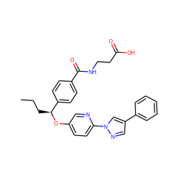 CCC[C@H](Oc1ccc(-n2cc(-c3ccccc3)cn2)nc1)c1ccc(C(=O)NCCC(=O)O)cc1 ZINC000096170530