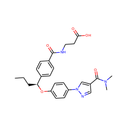 CCC[C@H](Oc1ccc(-n2cc(C(=O)N(C)C)cn2)cc1)c1ccc(C(=O)NCCC(=O)O)cc1 ZINC000096269693