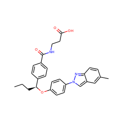 CCC[C@H](Oc1ccc(-n2cc3cc(C)ccc3n2)cc1)c1ccc(C(=O)NCCC(=O)O)cc1 ZINC000096170520