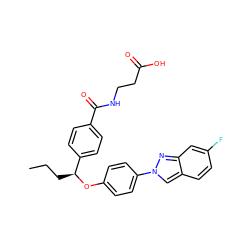 CCC[C@H](Oc1ccc(-n2cc3ccc(F)cc3n2)cc1)c1ccc(C(=O)NCCC(=O)O)cc1 ZINC000096170586