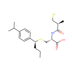 CCC[C@H](SC[C@H](NC(=O)[C@H](C)CS)C(=O)O)c1ccc(C(C)C)cc1 ZINC000040862943