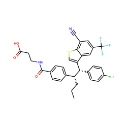 CCC[C@H](c1ccc(C(=O)NCCC(=O)O)cc1)[C@@H](c1ccc(Cl)cc1)c1csc2c(C#N)cc(C(F)(F)F)cc12 ZINC000141565997